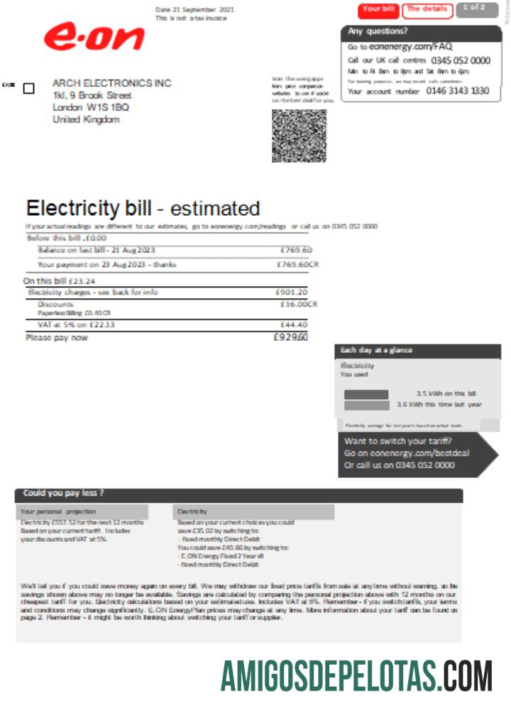Projeto de lei de serviços públicos de eletricidade da E.ON UK, página 1 SCR amostra